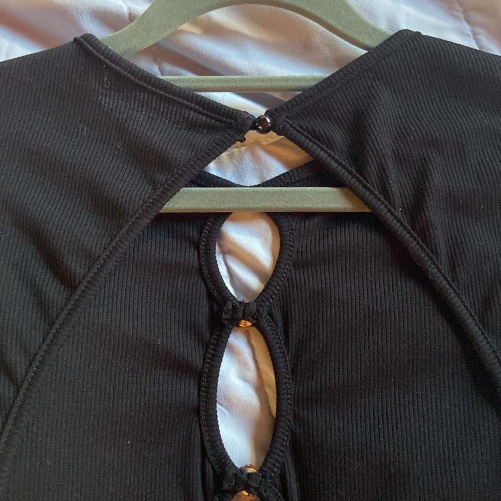 5/$40 Black Ribbed Backless XS Mini Dress~Peekaboo Front~Eyelet Opening-NWOT - Picture 6 of 7
